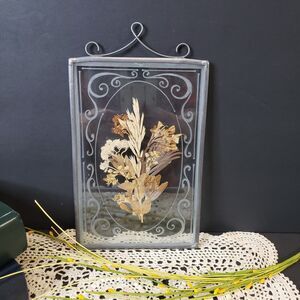 Vintage Pressed Dried Wildflower Wall Hanging in Glass Frame 5x9 Prairie Decor